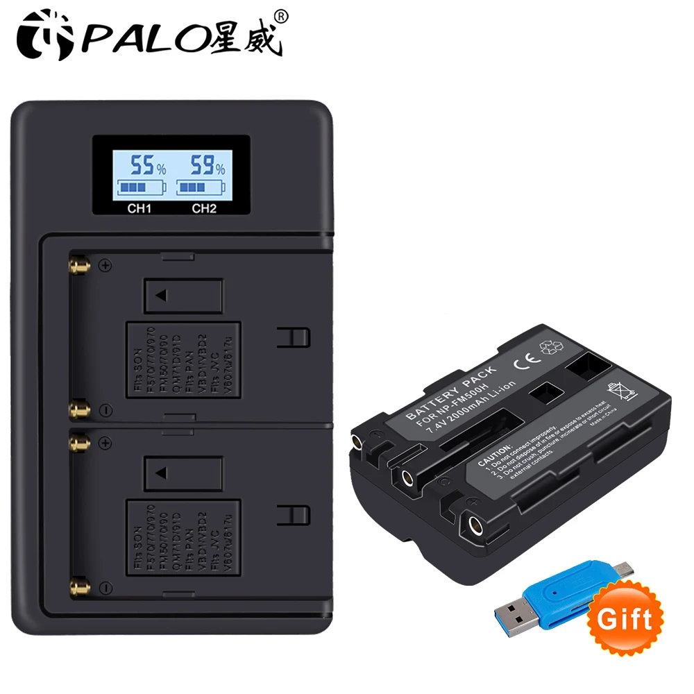 PALO 2000 mAh NP-FM500H NP FM500H NPFM500H charger For Sony Camera battery A57 A58 A65 A77 A99 A550 A560 A580 l10 | Электроника