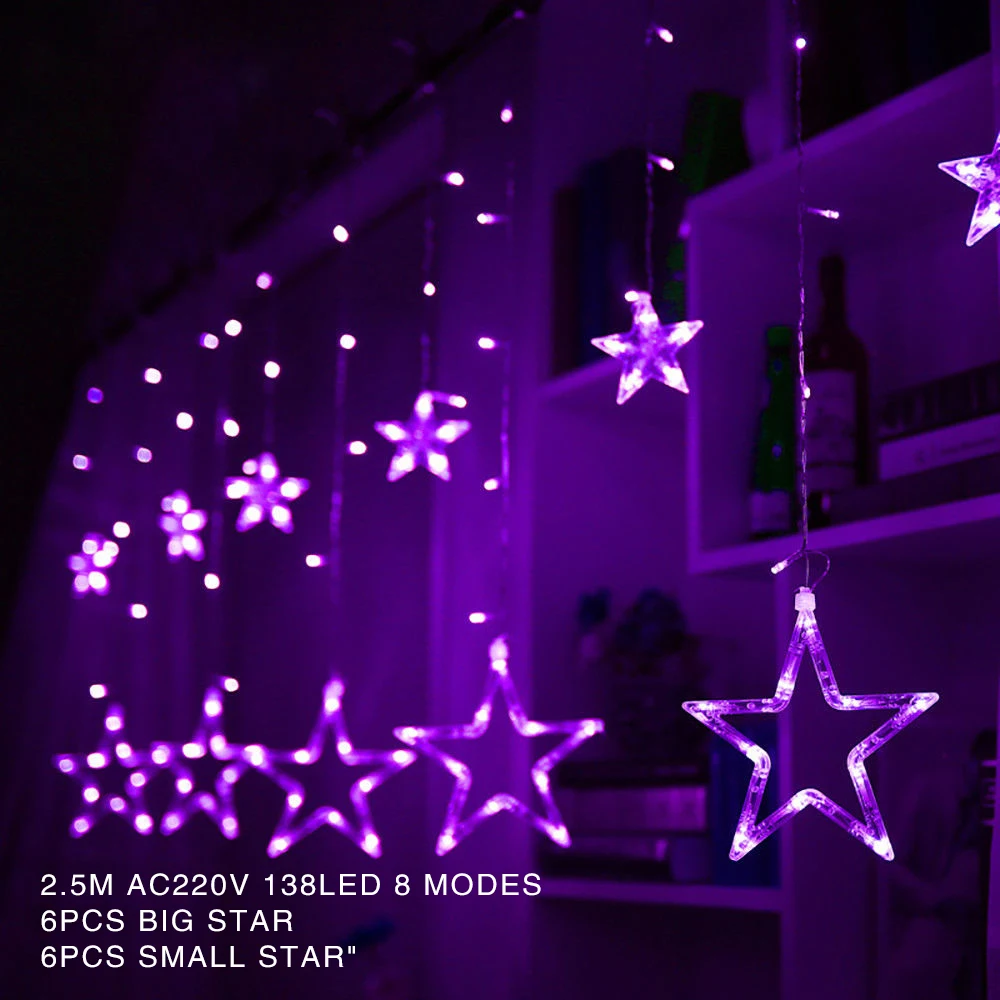 Светильник для занавесок, Лунная звезда, светодиодный светильник, гирлянда для сада, романтическая Лунная звезда, гирлянда, Рождественское украшение, Светильники для сада-фея - Цвет: 2.5M purple