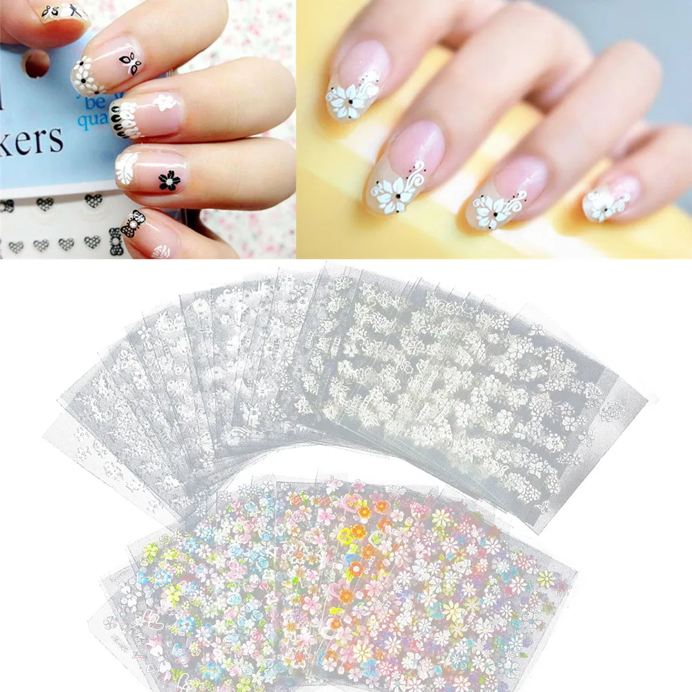 50 шт. цветок стикеры 3D на ногти Nail Art наклейки маникюр золото/Серебряное украшение