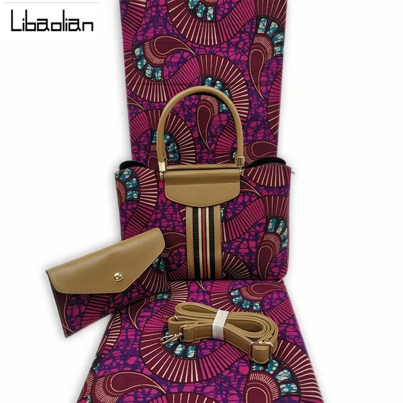 Популярная африканская восковая сумка в комплекте, Высококачественная Женская восковая Сумочка в комплекте, настоящий голландский воск, нигерийская Ткань, хлопок, для платья, F12-17