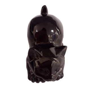 

Natural Crystal Black Obsidian Cat Stone Healing carving Gemstone Cute Animals For Gift Or Deco FYY