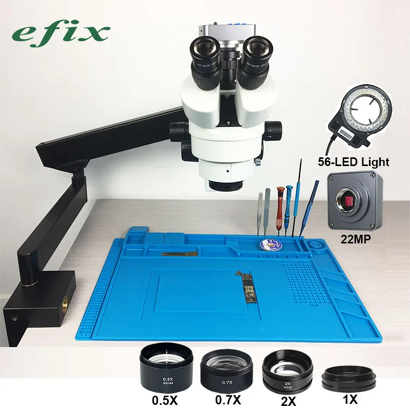 Efix 22MP HDMI USB 3,5-90X Тринокулярный Стерео микроскоп Simul-Focuse Артикуляционная Подставка для рук зум цифровая камера ремонт телефона