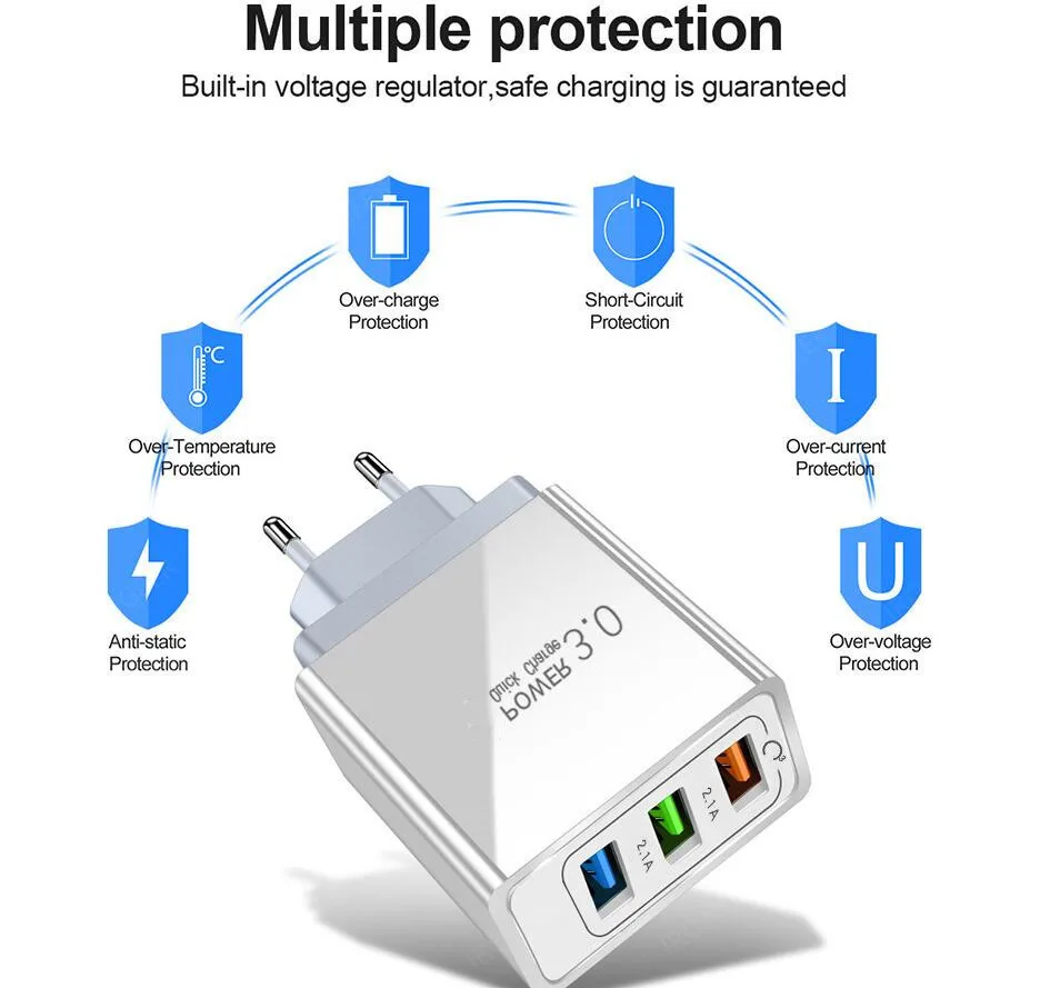 USB Phone Charger Quick Charge 3.0 4.0 Universal Fast Charging Adapter Chargers For iPhone Xiaomi 10 Samsung Tablets EU US Plug (1)