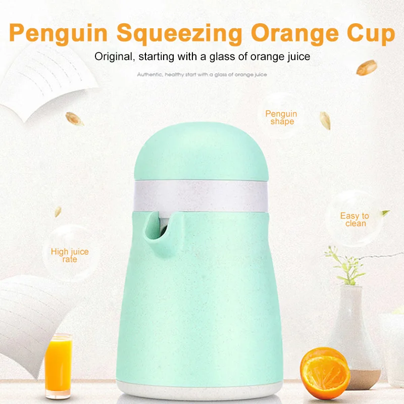 Juice Cup Blender Travel Penguin Shape Manual Juice Squeezers Kitchen Tool Fruit Mixe Wheat Straw+PP Mini Bar Orange Vegetable