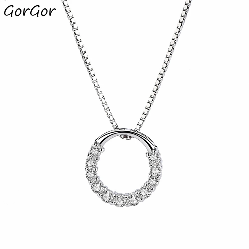 

GorGor Necklace Women 925 Sterling Pattern Circle Mosaic Zircon Pendant White Gold Elegant Temperament Fashion Jewelry A069
