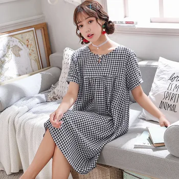 

Lisacmvpnel Sweet Round Neck Lattice Short Sleeve Nightgown Cotton Silk Round Neck Nightwear