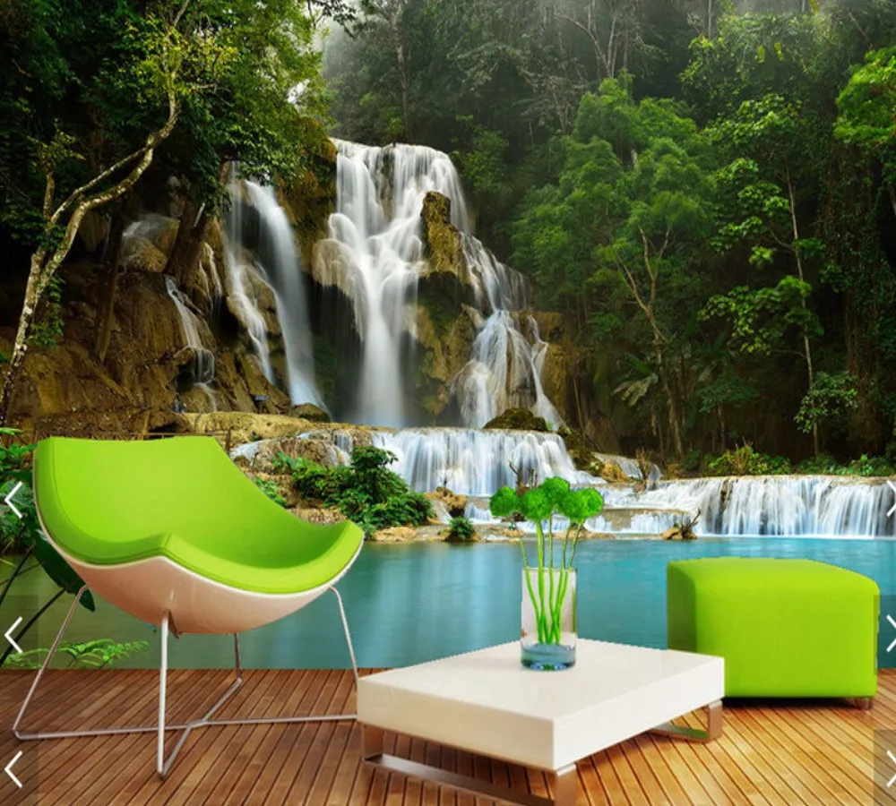 

Dropship Flowing Water Rich Forest Waterfalls Views Wall Decorative Painting Mural Custom 3D Photo Parlor Office Wallpaper