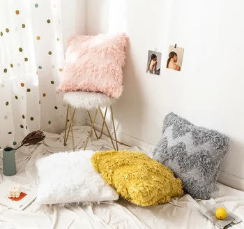 

3D Flower Feather Pillow Protector Cushion Cover Bedroom Home Decoration Simple Plush Square Pillowcase Waist Pillow Cover LF854