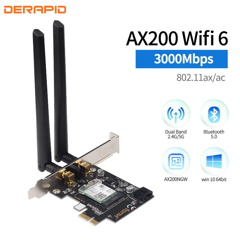 

Dual Band 2.4Gbps PCIe Wifi Card Gigabit Network Card Bluetooth 5.0 Wi-Fi 6 AX200 Wireless Adapter For Pc Desktop Windows 10