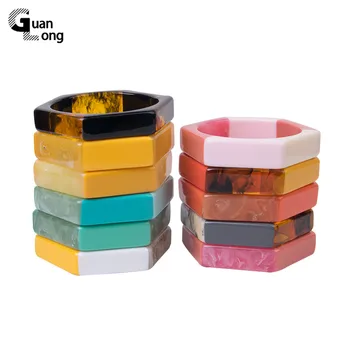 

GuanLong Colorful Fashion Acrylic Bracelets Bangles Femme Resin Wide Cuff Bangles for Women Hexagon Big Bangle Vintage Jewelry