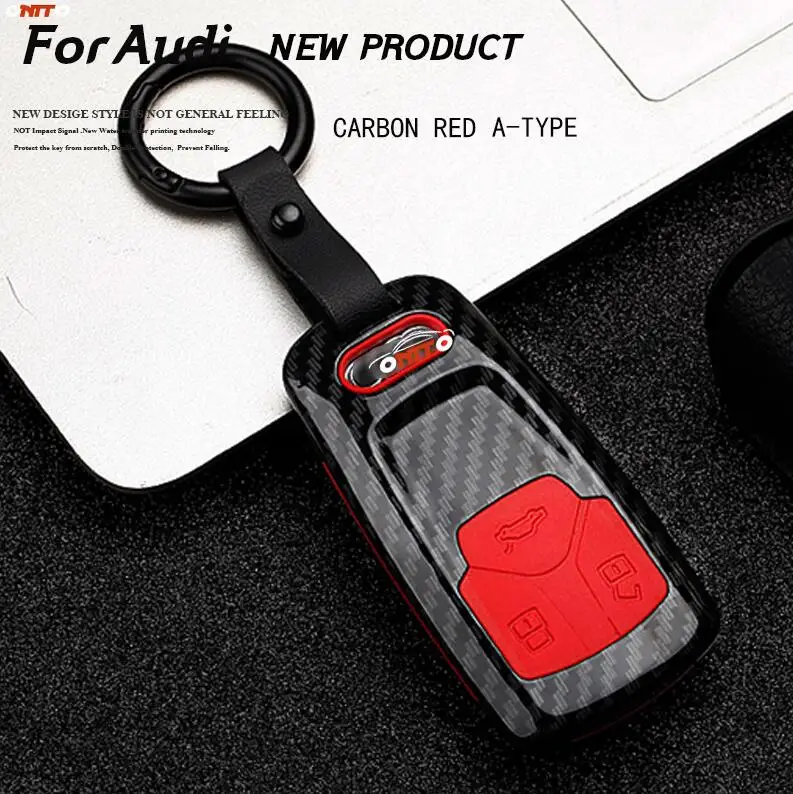 A Type Carbon red Автомобильный чехол для ключей в виде ракушки сумка углерода Силиконовые из АБС-пластика для Audi A5 A4 A6 Q4 Q5 F5 S5 8 Вт RS5 A6 A7 C8 A8 S8 фурнитура для брелоков для ключей 3 кнопки - Название цвета: A Type Carbon red