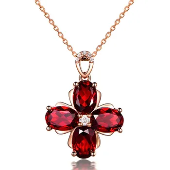 

Rose gold tone Classical clover red crystal ruby gemstones diamonds pendant necklaces for women jewelry choker chain bijoux gift