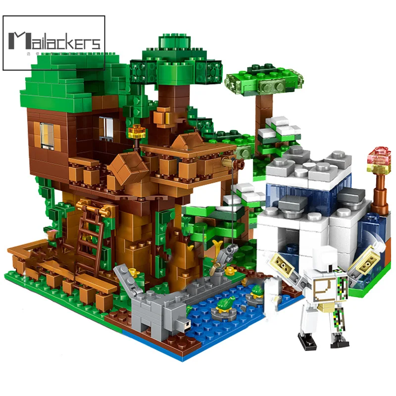 Legoing Minecraft Jungle Tree House My World Figures DIY Building Blocks Children