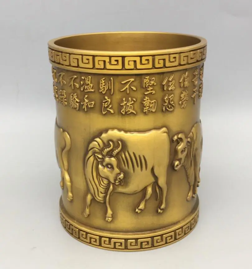 

Archaize brass five cow Pen holder Study room desktop decoration crafts statue