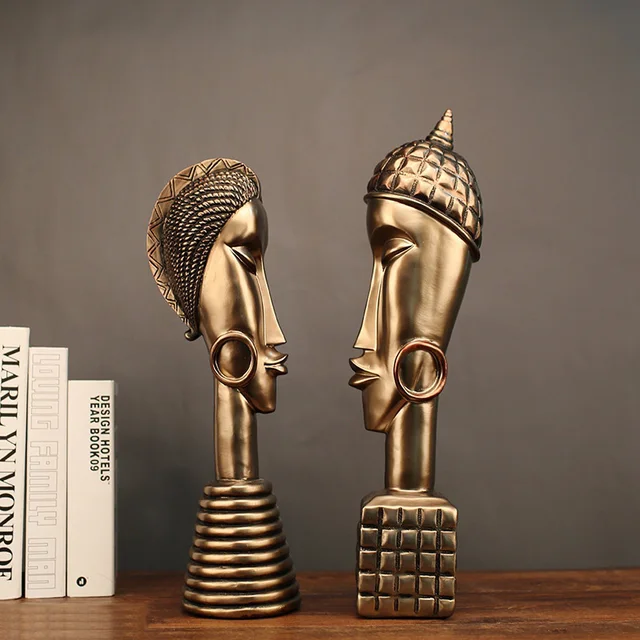 Vintage african man woman statues ornaments resin crafts vintage copper character figurines home furnishing decor gifts