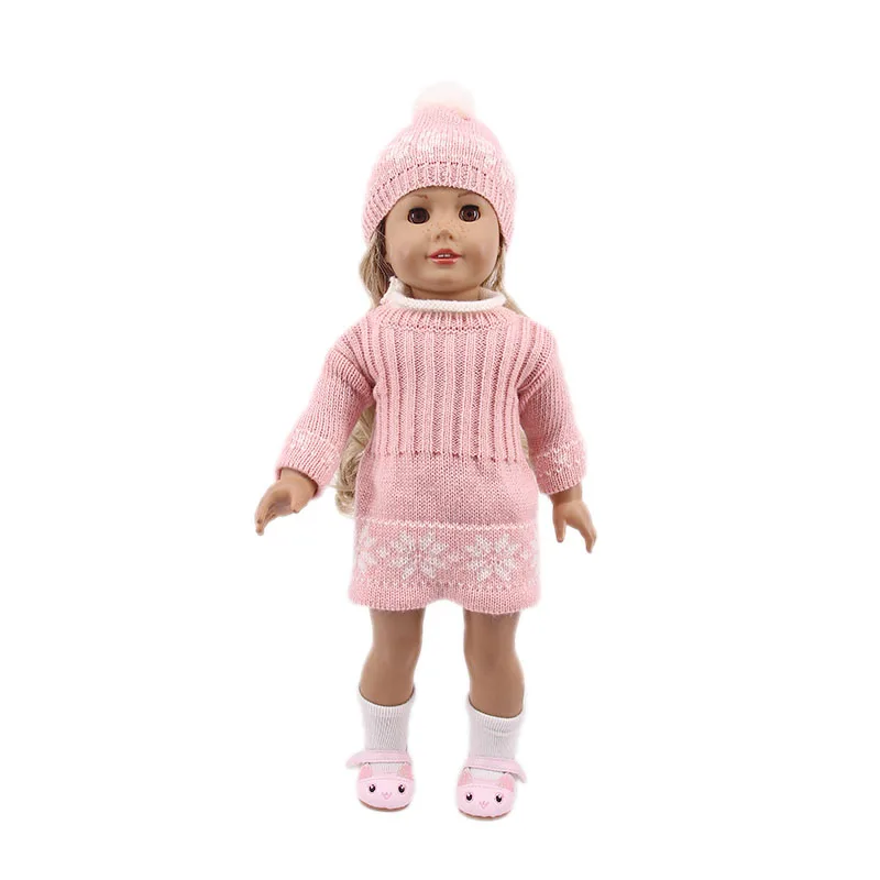 Кукольный свитер комплект одежды = шляпа+ Платья-свитеры для 18-дюймовые с капюшонами в американском и 43 см для ухода за ребенком для мам для новорожденных нашего поколения на Рождество и день рождения для девочек игрушка - Цвет: n1592