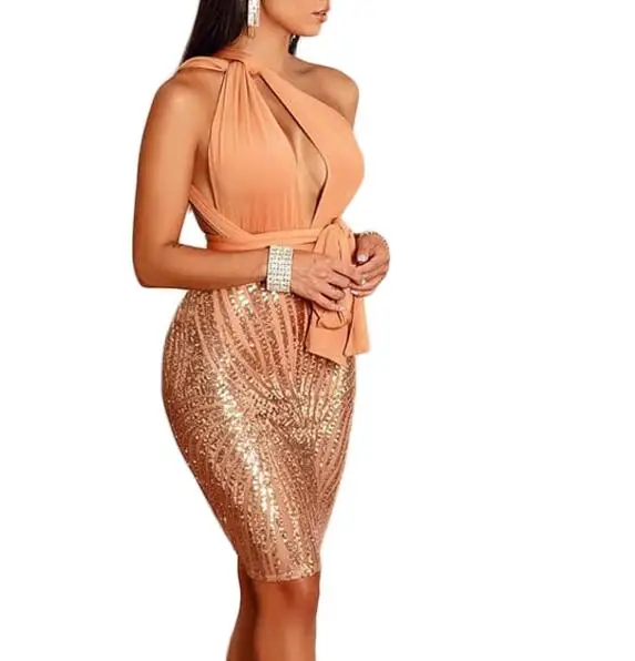 

2021 Women Dress Summer Sexy Fashion Halter wrapped chest hip sequins laced backless zipper Mini Penci Party Dresses
