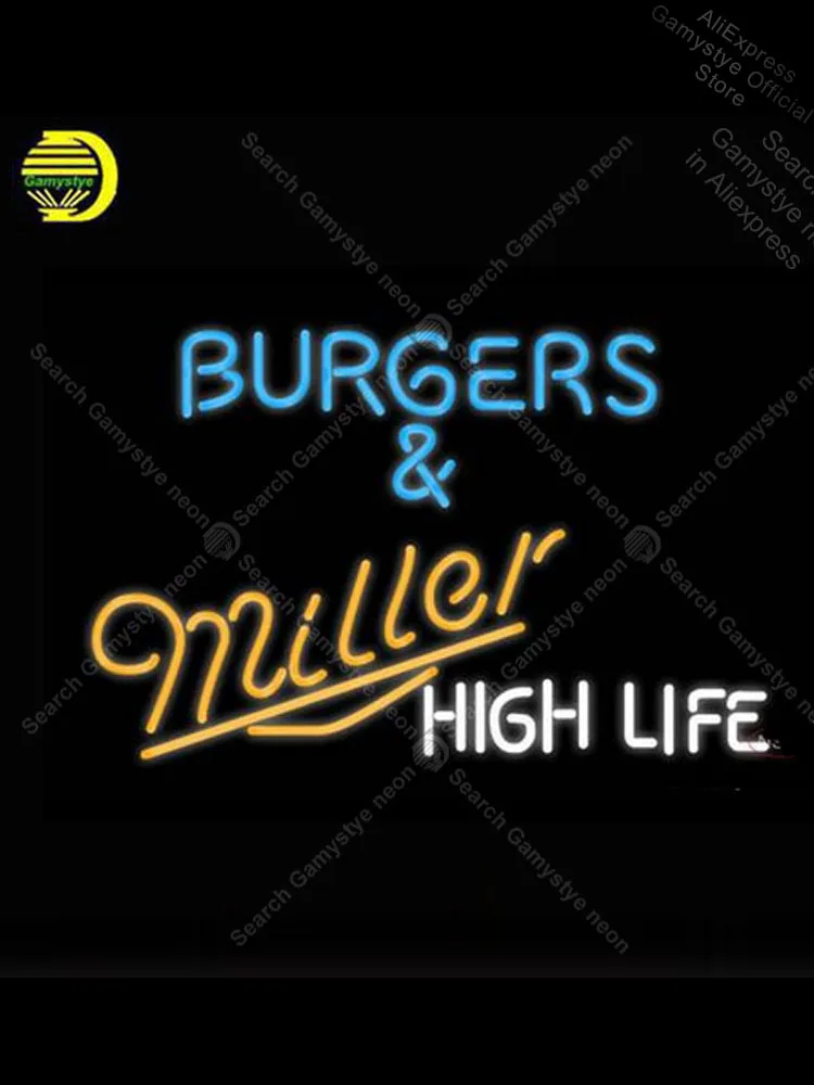 Неоновая вывеска Miller в виде гамбургеров и миллеров стеклянная неоновая лампа