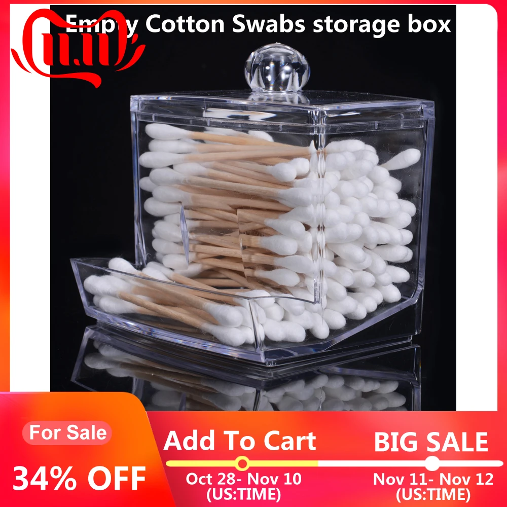 

Acrylic Cotton Swabs Storage Holder Box Transparent Makeup Cotton Pad Case Cosmetic Container Jewelry Organizer and Candy Jars