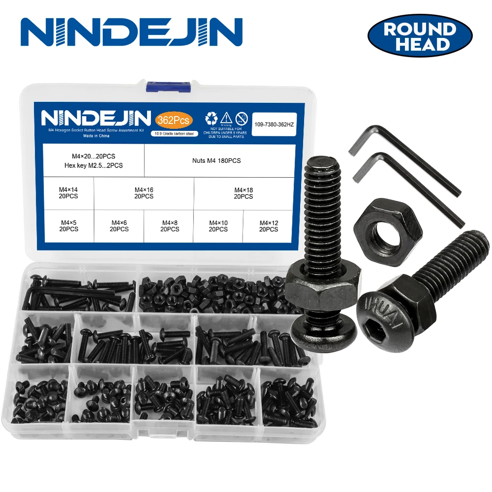 Nindejin hex parafuso de cabeça de soquete sextavado porca de parafuso de aço carbono m2 m2.5 m3 m4 m5 m6 allen cabeça redonda parafuso conjunto parafuso e porca
