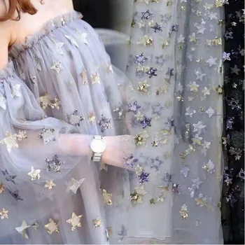 

Sequin Star Mesh Lace Fabric For Dress Skirt 1Yard 2019 High quality Net French Tull Lace Fabric Embroidered Lace Yarm