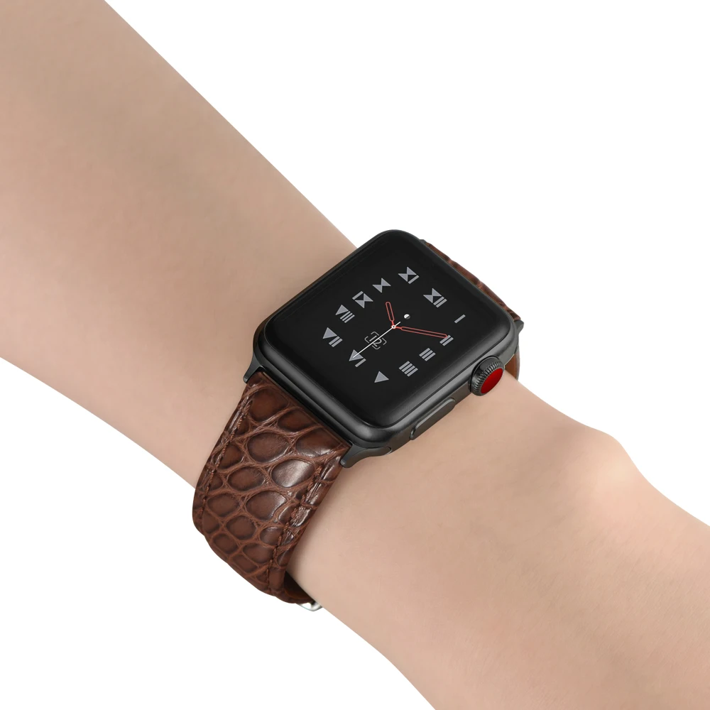 Кожаный ремешок для часов apple watch 1/2/3/4, 42 мм, 38 мм, версия наручных часов iWatch, и apple watch Band 44 мм 40 мм скруглённый крокодил наручных часов iwatch, ремешок для часов