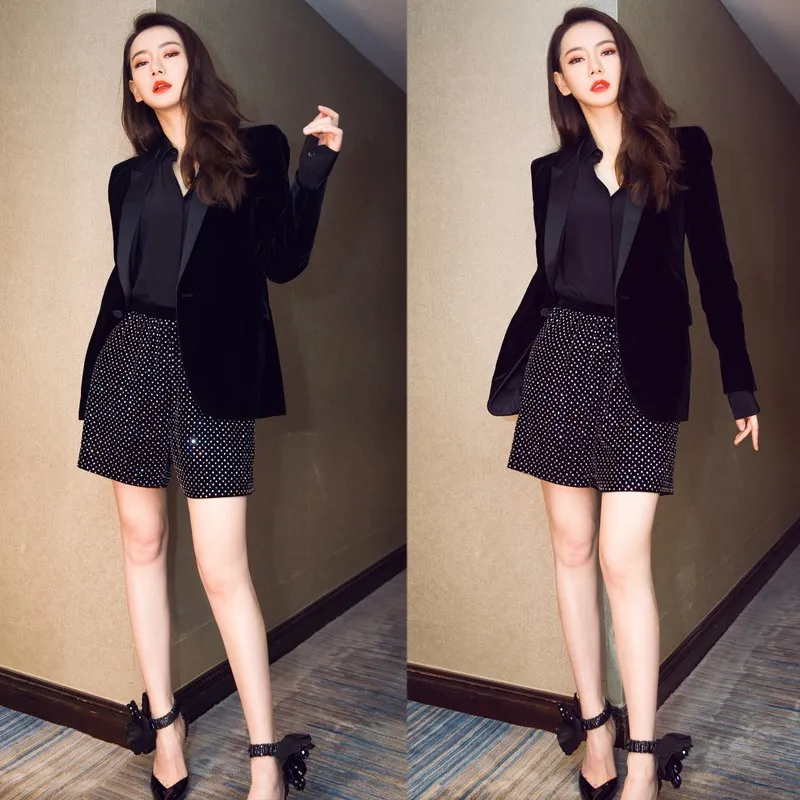 IHOBBY корейский OL стиль женский черный Balzer средний и длинный приталенный бархатный костюм с высокой талией Женская зимняя одежда
