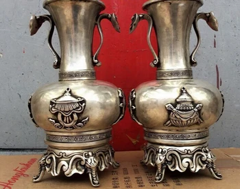 

B0602 Bronze coated silver tibetan 8 lucky symbol ruyi statue flower tabletop Vase