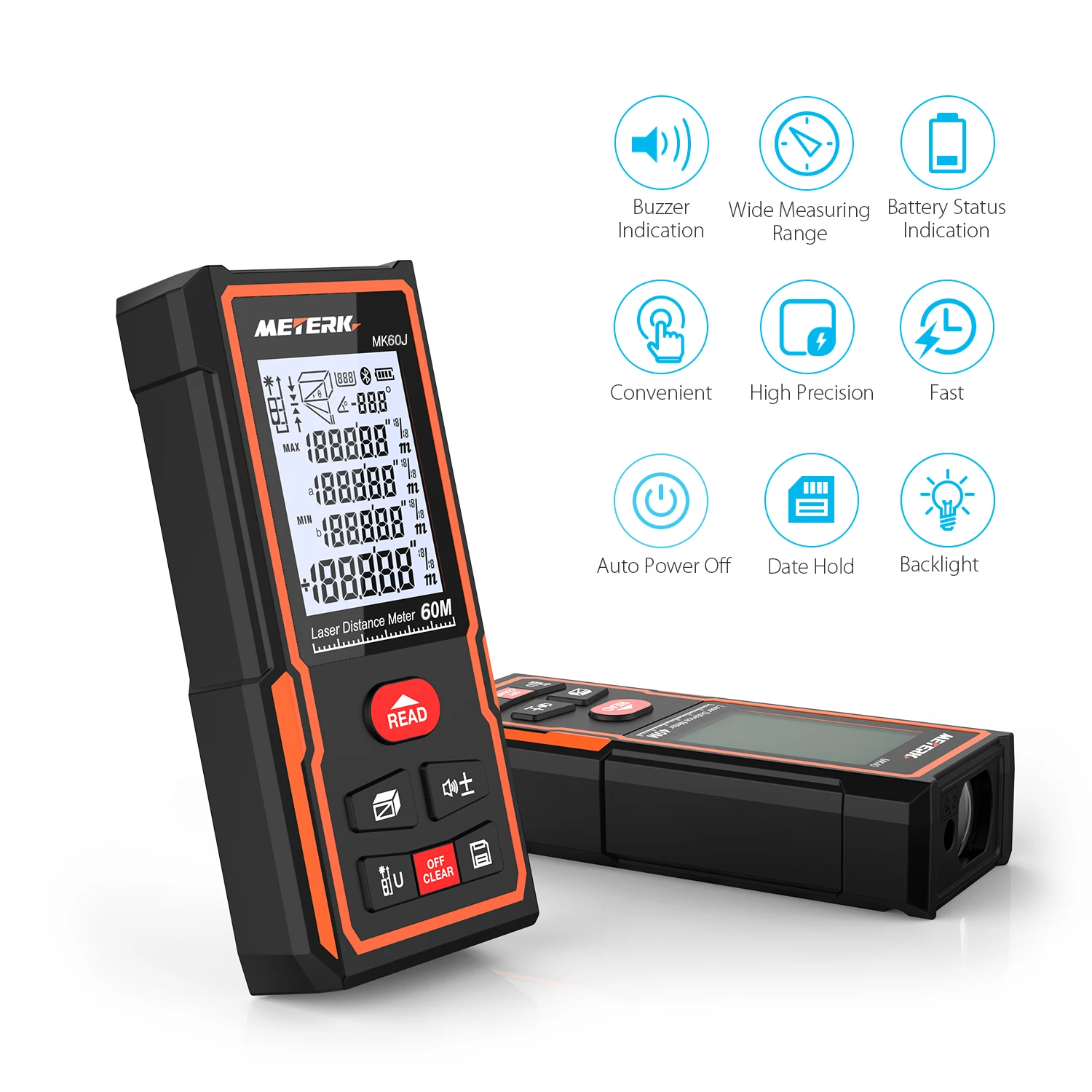 

Meterk Handheld Digital Laser Distance Meter Portable Area Volume Measurement Tool Range Finder High-precision Rangefinder