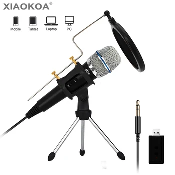 

Professional Condenser Microphone for Computer with Stand for Phone PC microphone iphone 3.5mm USB microfone Karaoke mic XIAOKOA