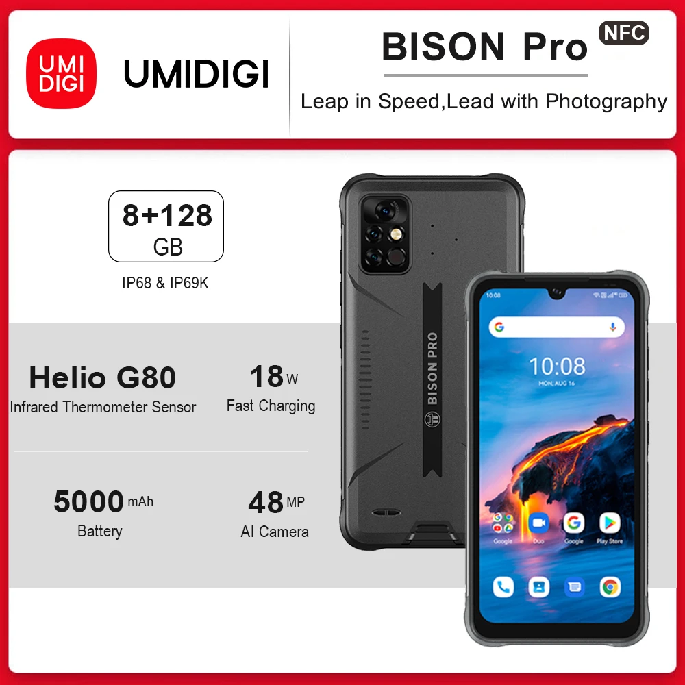 umidigi latest phone In Stock UMIDIGI BISON Pro IP68/IP69K Global Version Smartphone 8GB 128GB Helio G80 NFC 48MP Rear Camera 6.3"FHD+ Screen 5000mAh best pocophone for gaming