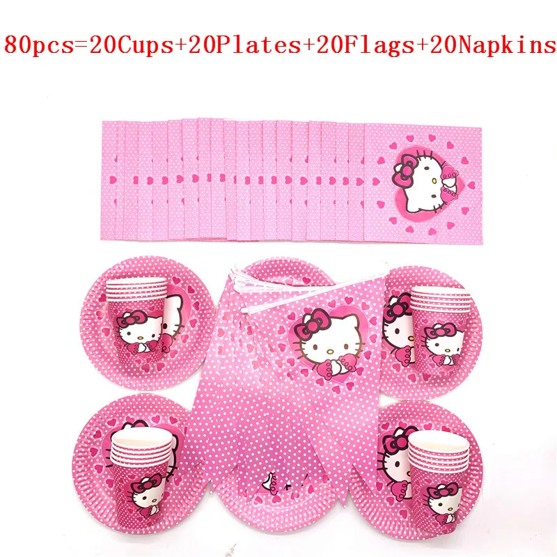 BeiPanQiZhi 80pcs 50 шт/80 шт одноразовая посуда наборы чашек тарелки флаги мультфильм hello kitty Baby Shower малыш баннеры для дня рождения украшения принадлежности - Цвет: BeiPanQiZhi 80pcs