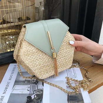 

Hexagon Straw Bag For Women 2020 Summer Woven Beach Crossbody Bags Ladies Small Purses and Handbags Female Travel Messenger Bag
