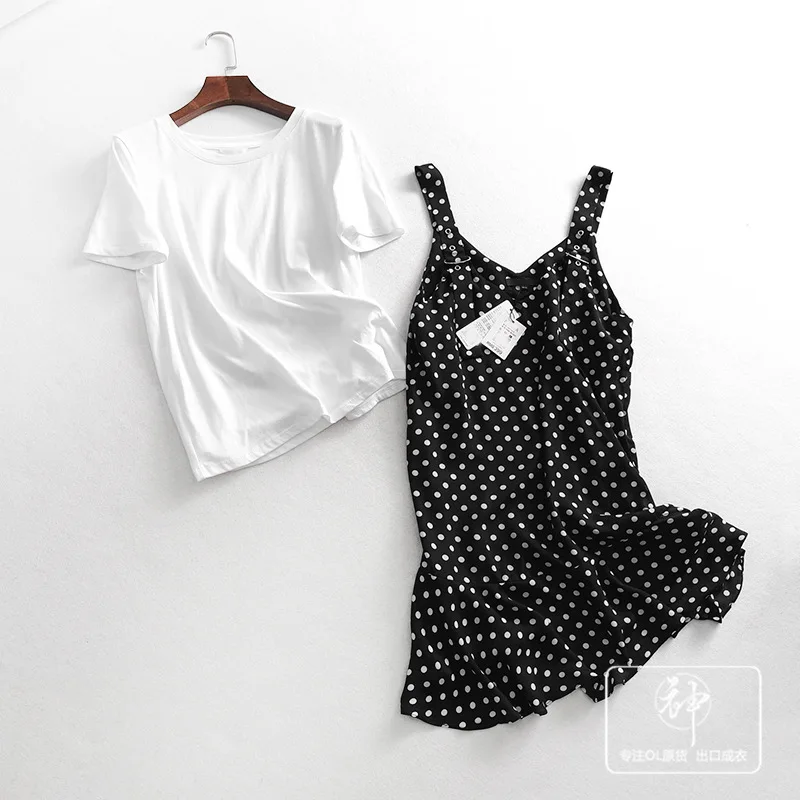 

One's Polka Dot Pattern Crew Neck Contrast Color Two-Piece Set Short-sleeve Dress Entity
