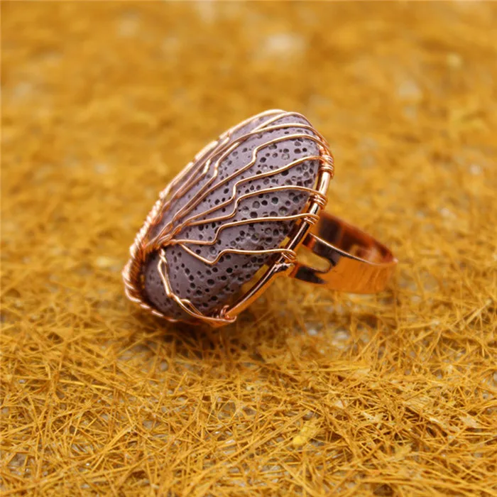 Purple 12pcs Wholesale 12pcs Natural Stone Multicolour Lava Rings Brass Wire Handmade Wrap Knot Kabbalah Treat Rings for Women Jewelry Free - Цвет основного камня: Purple 12pcs