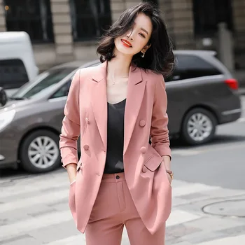 

Two-piece professional pants suit Large size S-4XL autumn and winter women's office jacket High quality elegant slim trousers
