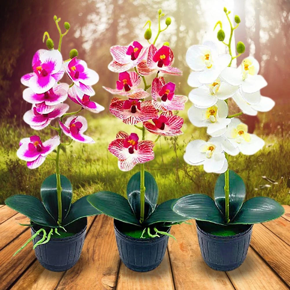 Maceta de flores de orquídeas artificiales, estante de exhibición de  plantas de imitación en maceta, decoración del hogar, adornos de  escritorio, regalos, 1 Juego|Flores artificiales y secas| - AliExpress