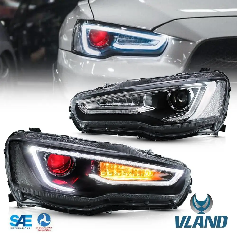 

VLAND factory for car head lamp for Lancer LED headlight 2010 2011 2012 with turn signal+demon eyes+dual-lens lamp