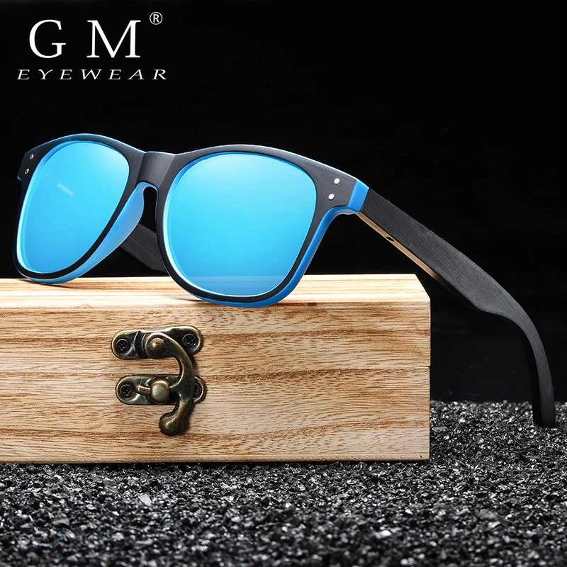 

GM Black Wooden Sunglasses Polarized Men UV400 Protection Eyewear Wooden Original Box S5080