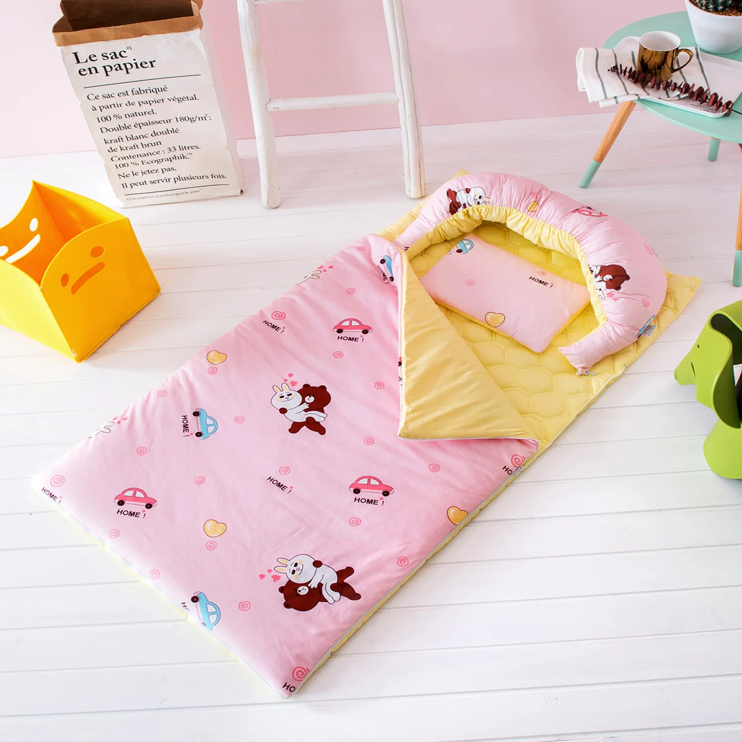 pink bear 4 шт., хлопковый спальный мешок для малышей, анти типи, спальные мешки, съемные милые животные, матрас, одеяло, подушка, универсальная, для детей, для детского сада - Цвет: pink bear