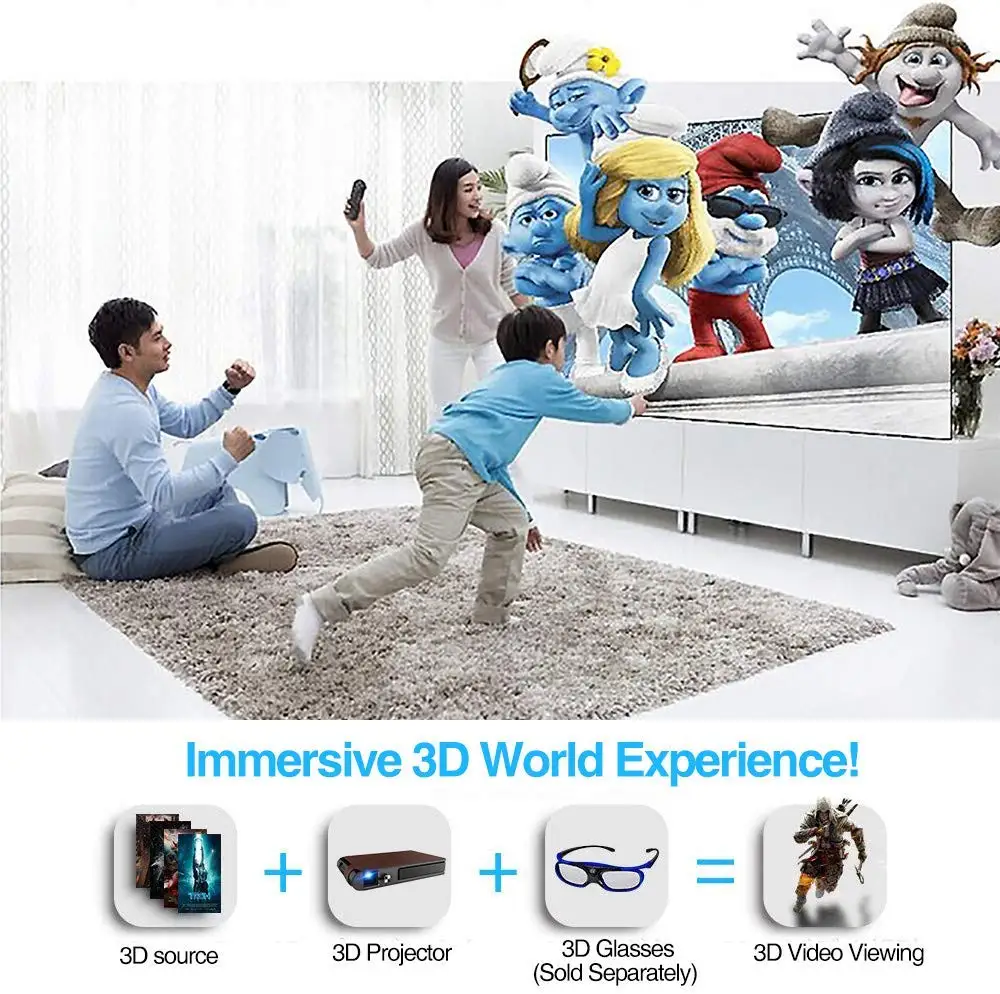  Portable Mini DLP 3D Projector HDMI WiFi Support HD 1080P Wireless Pico Pocket Projector Auto Keyst