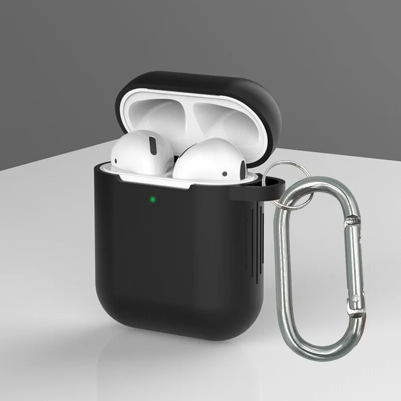 Airpod Case Cover For Apple Soft Silicone Case For Airpods wireless headsets Charger Case Airpods 1/2 universal hanger cover - Цвет: black