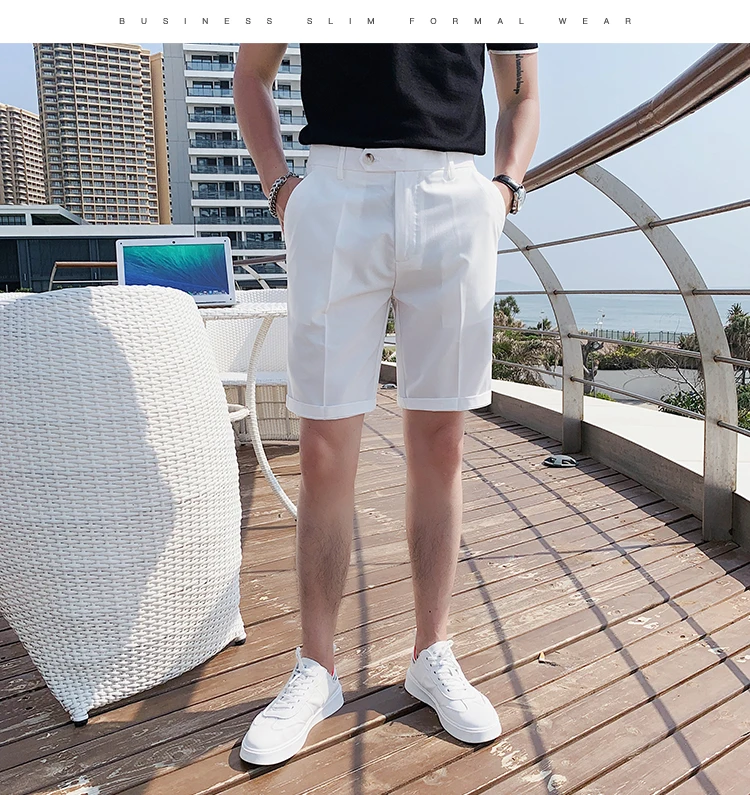 Fashion (Black)Summer Suit Shorts Men Clothing 2022 Korean Slim Fit Business Casual Straight