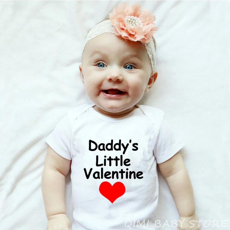 Daddy's Little Valentine Забавный комбинезон для маленьких девочек, Комбинезон Девочки младенца для новорожденных, Модная хлопковая одежда с короткими рукавами для малышей