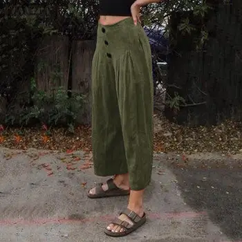 

Plus Size Women Autumn Pantalon 2020 ZANZEA Pantalones Mujer Wide Leg Pants Streetwear High Waist Sweatpants Long Trousers 5XL 8