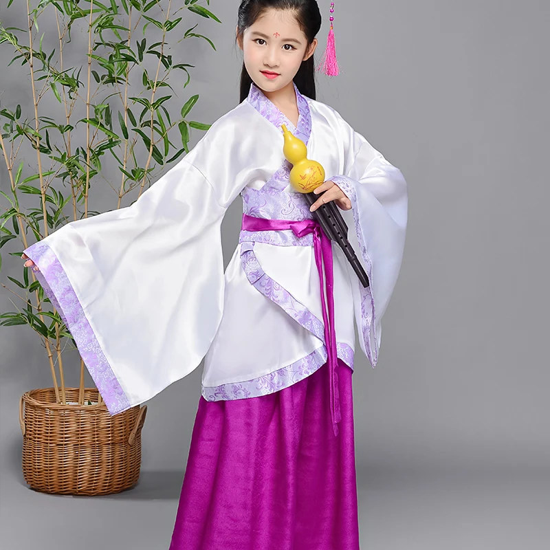 Восточные Танцевальные Костюмы для детей, китайский традиционный Древний Hanfu для девочек, сказочный новогодний праздничный костюм в стиле Тан, платье принцессы в стиле ретро - Цвет: Purple