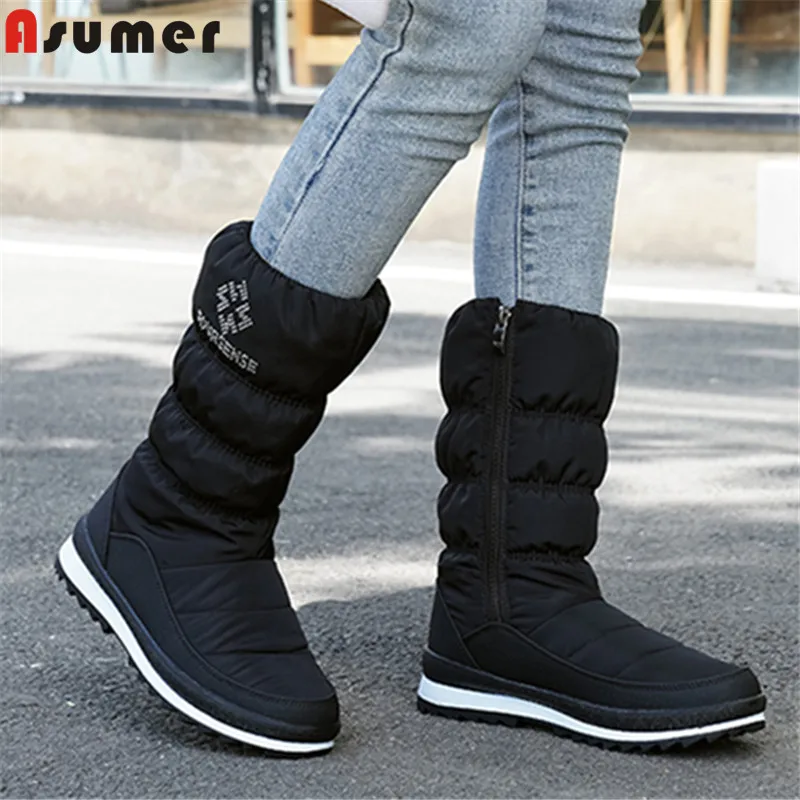 ASUMER/теплые зимние сапоги размеры 36-41 до середины икры на платформе со стразами |