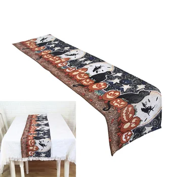 

33x180cm Halloween Tablecloth Warp Polyester Table Runner Rectangular Table Cover Halloween Party Horror Dress Up Table Decor -