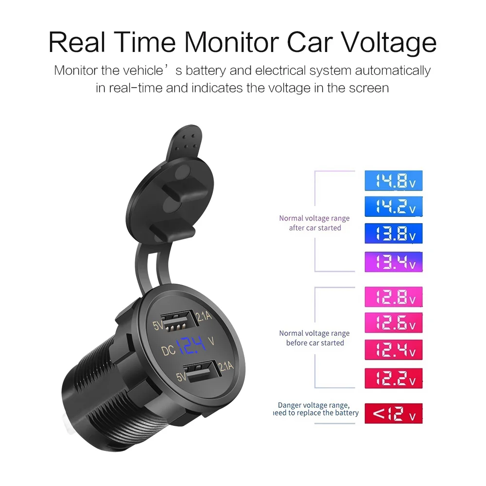 Автомобильное зарядное устройство с водонепроницаемым двойным USB 12-24 В интерфейсные порты гнездовой разъем автомобильное зарядное устройство с светодиодный индикатором зарядное устройство для мобильного телефона s