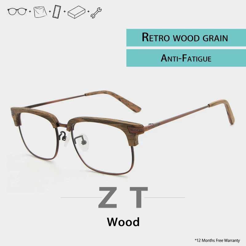 

ZT Handmade Optical Wood Glasses Frame with Clear Lens Spectacle Frames Lunette De Vue Men Women Half Wooden Reading Eyeglasses